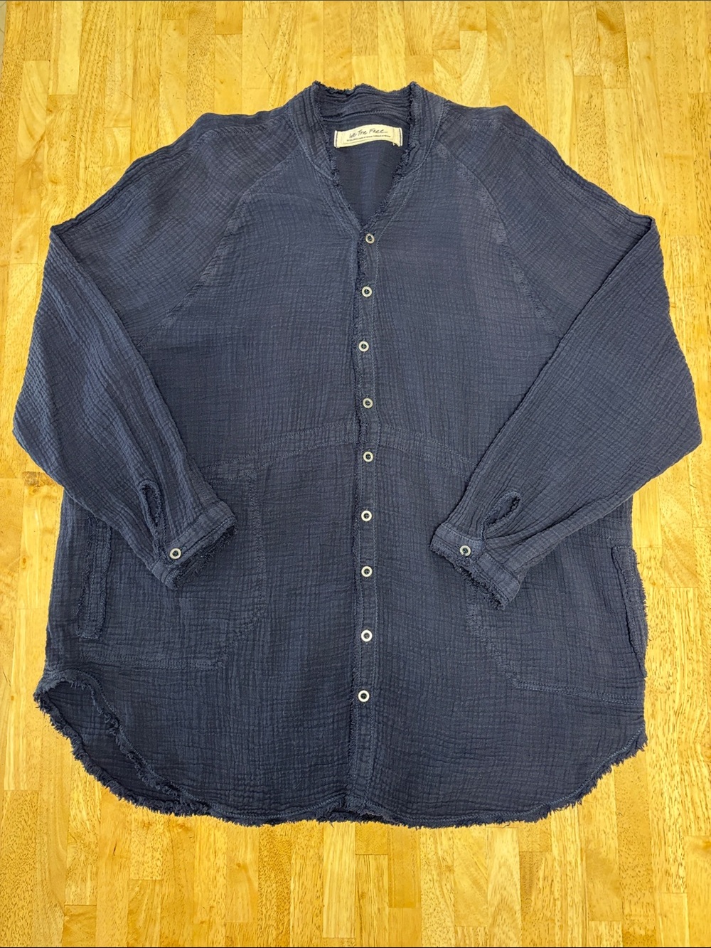 NWT Free People We The Free Summer Daydream Navy 100% Cotton Gauze Button Down